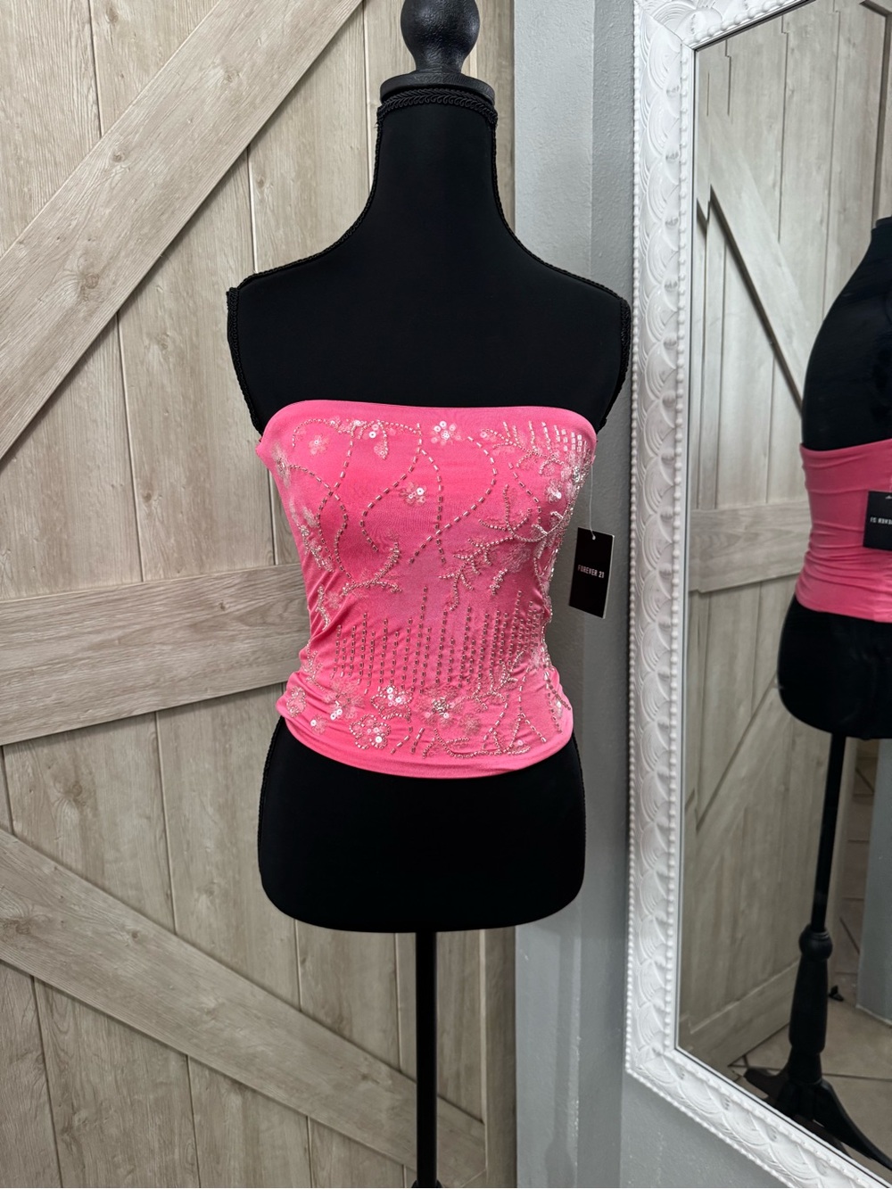 Forever 21 Hot Pink Strapless Embellished Crop Top